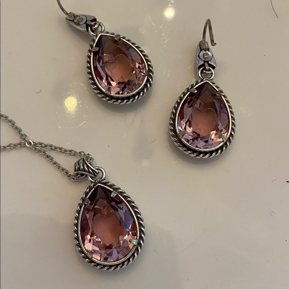 Brighton Pink Crystal Heart “Your True Color” Necklace & Earrings set